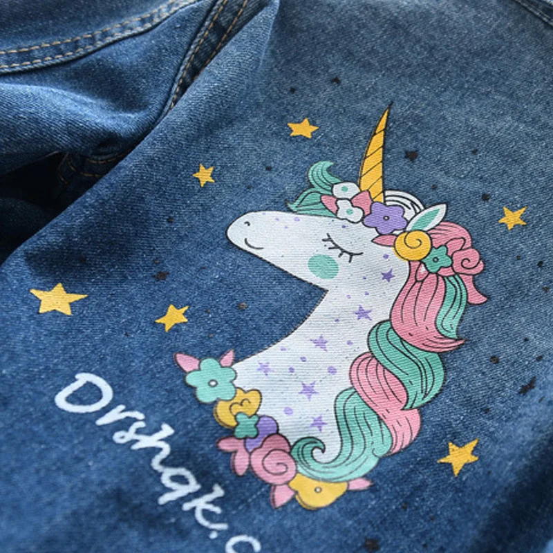 

2021 Autumn Winter New Girls' Coat Children's Unicorn Long Sleeve Baby Fashionable Denim Jacket Casual Top Korean Windbreaker