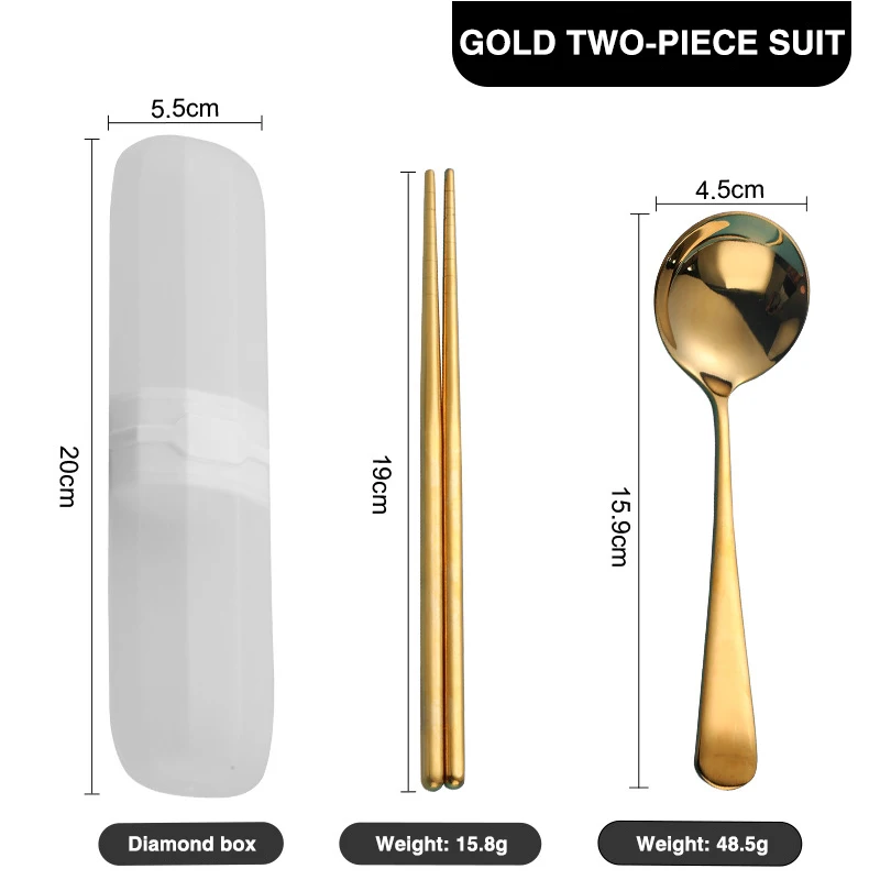 

Reusable Travel Cutlery Set Portable Tableware Set 3Pcs 2Colors Stainless Steel Cutlery Set Gold Silver Flatware Set With Case