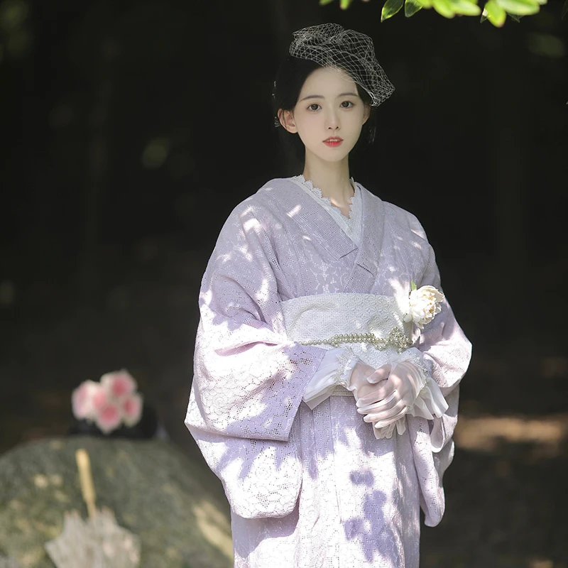 

Vintage Women's Lace Long Dress Japanese Traditional High Grade Kimono Cosplay Wear Photography Dress Formal Yukata