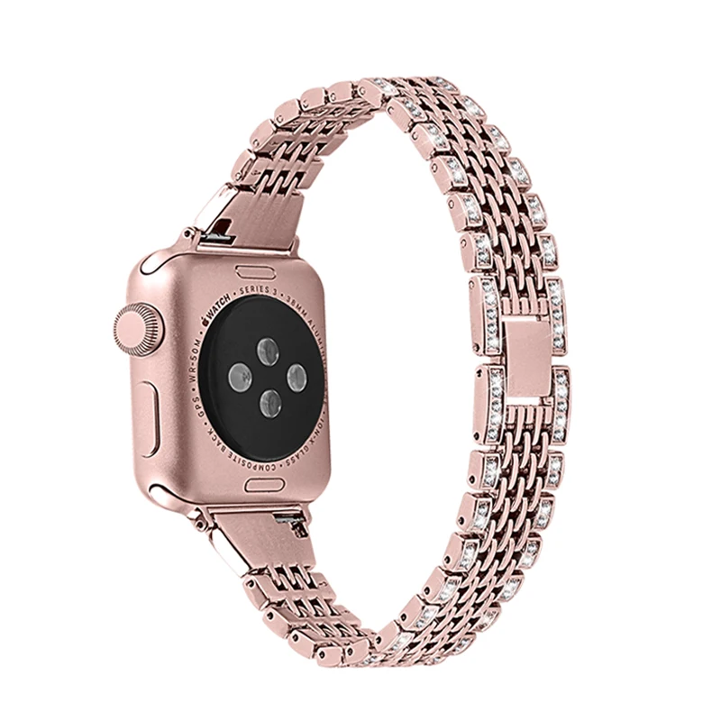rose-pink Женский бриллиантовый ремешок для Apple Watch 42 мм 38 мм браслет из нержавеющей стали ремешок для Apple Watch 4 40 мм 44 мм серия 5 3 2 1 - Цвет ремешка: rose-pink