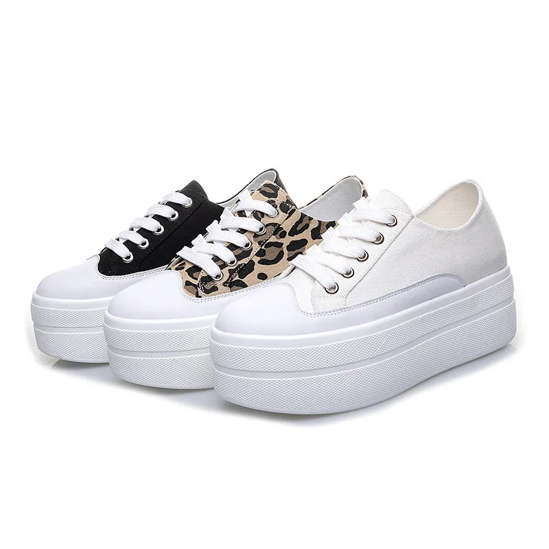 

Туфли женские с леопардовым принтом, дышащие однотонные холщовые, с закрытым носком, повседневная обувь на платформе, белые