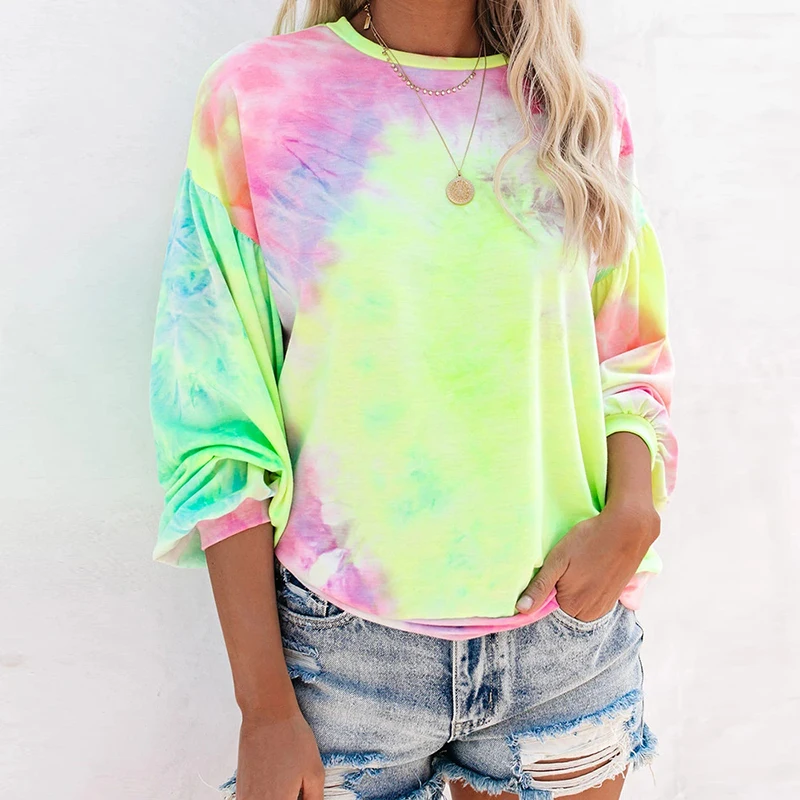 

Fashion Women Autumn Winter Pullover Top Tie-Dye Print Loose Sweatshirt Elegant ladies Dames harajuku Hoodies Party Streetwear