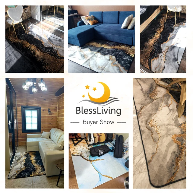 BlessLiving Luxury Area Rug For Living Room Gold Glitter Marble Center Rug Black Grey Modern Bedroom Carpet 122x183cm Drop Ship 3