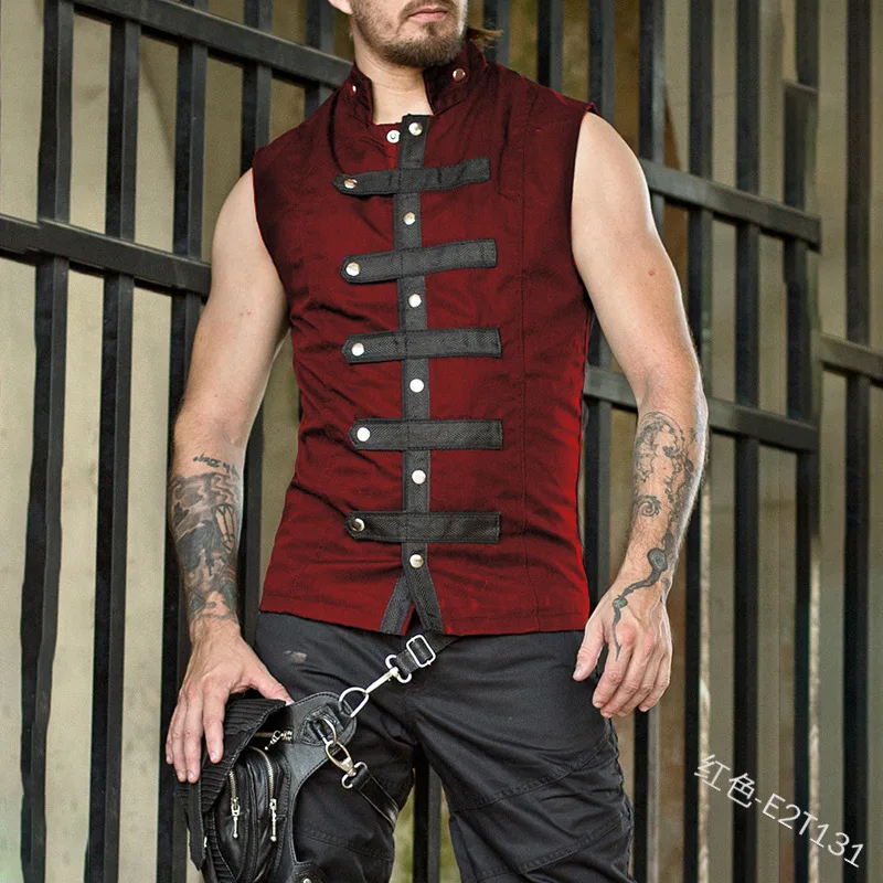Взрослый мужской средневековый сценическая безрукавка однотонный жилет без