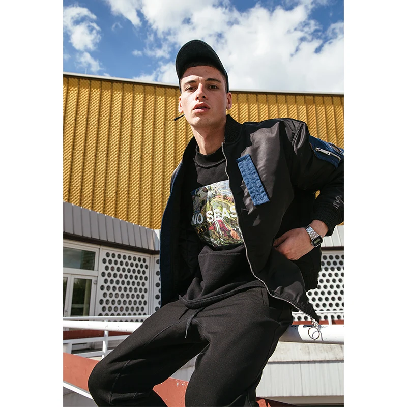 VIISHOW куртка бомбер для мужчин пилот с заплатками черный Двусторонняя одежда