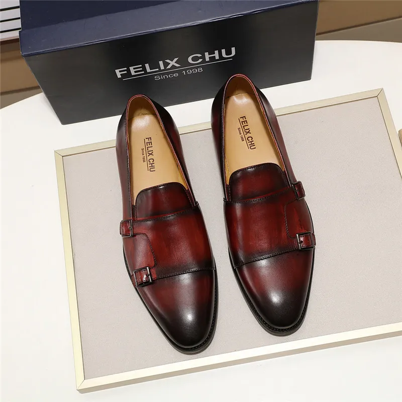 Handmade Men's Dress Shoes Mens Leather Casual Double Buckles Monk Strap Loafer Slip-On Men for Formal Wedding Party | Обувь