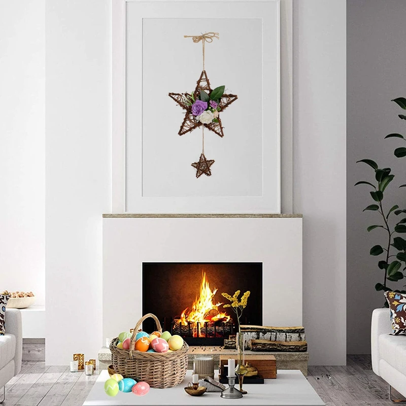 

Artificial Star Shape Rose Flower Wreath Double Pentagram Pendant for Front Door Wall Window Wedding Party Home Decor