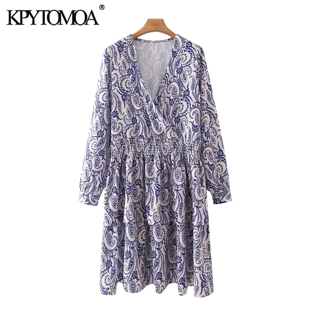

Женское мини-платье KPYTOMOA с принтом пейсли, винтажное платье с длинным рукавом, поясом на резинке, 2021