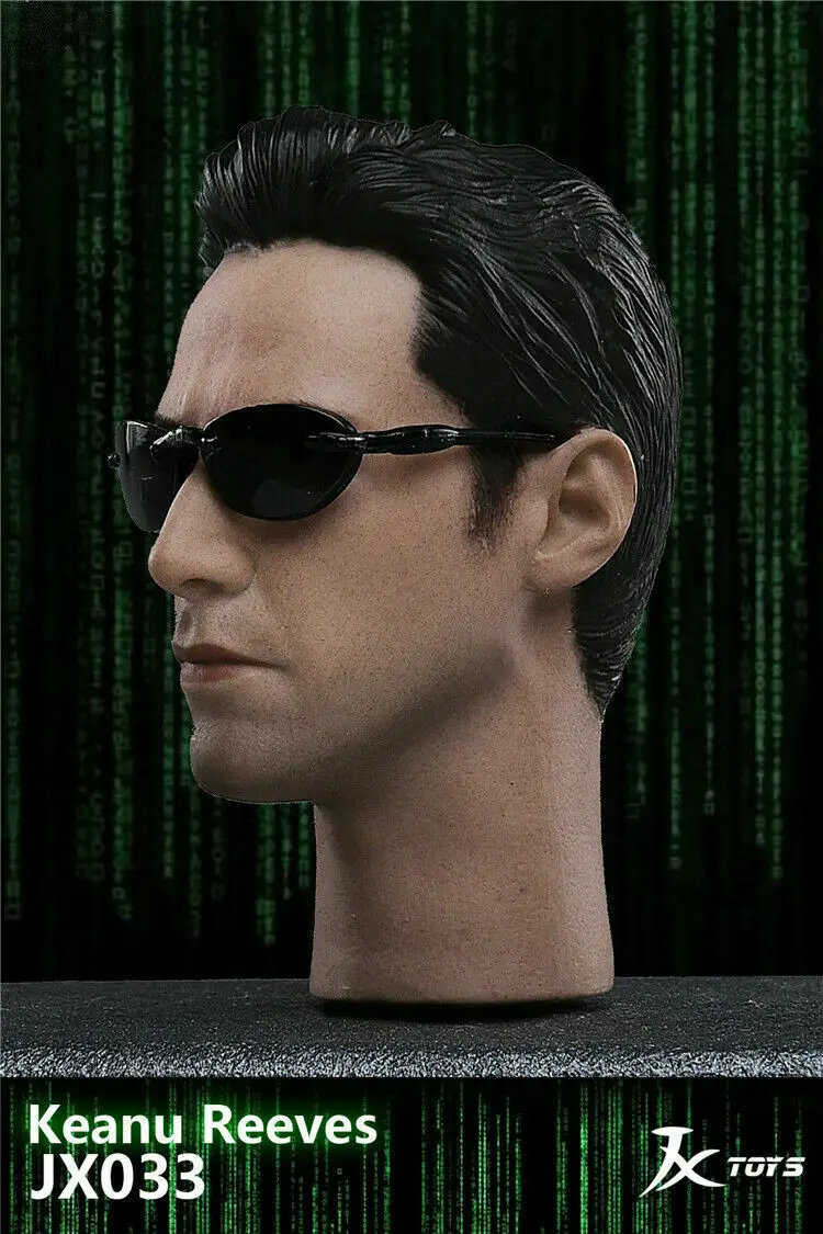 

In stock 1/6 Scale Male Figure JX033 Keanu Reeves The Matrix Neo Head Sculpt Model With Glasses for 12" Action Figure Body