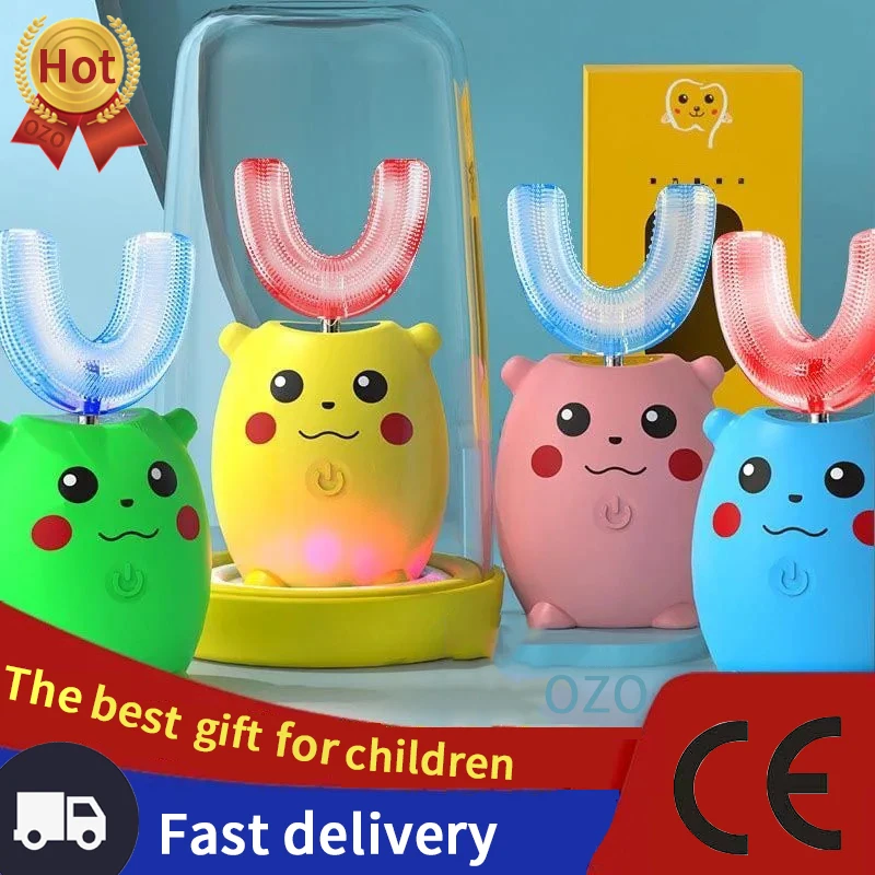 

Ультразвуковая Детская электрическая зубная щетка с мультяшным рисунком, зубная щетка с мягкой силиконовой головкой, полностью автоматиче...