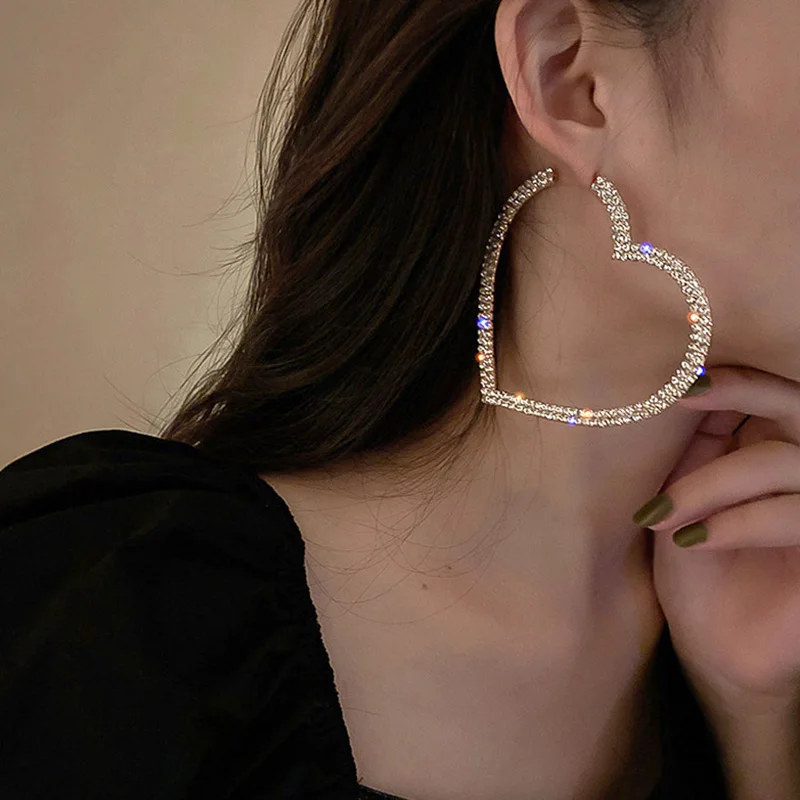 

Big Heart Hoop Earrings Crystal Hanging Earring for Women Rhinestones Stud Earrings Piercing ​Jewelry Party Gifts