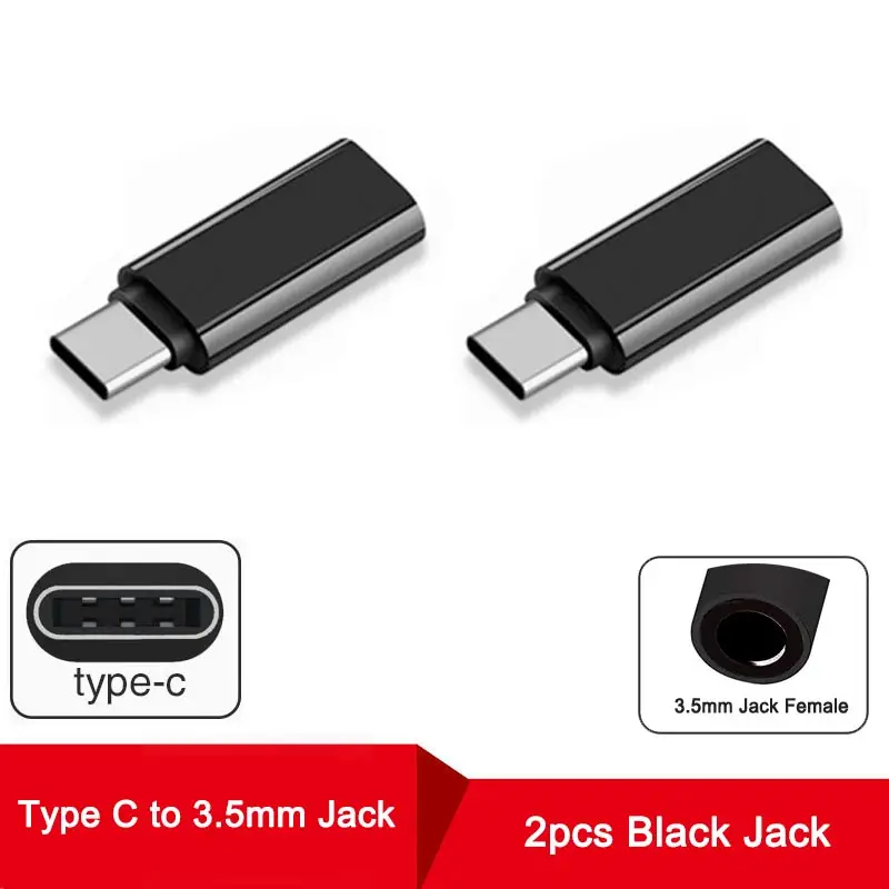 Black Jack 2pcs USB3.0 type-C кабель адаптер USB-C конвертер 1 шт./2 шт./10 шт. 3,5 мм Aux аудио разъем для Xiaomi huawei redmi - Цвет: Black Jack 2pcs