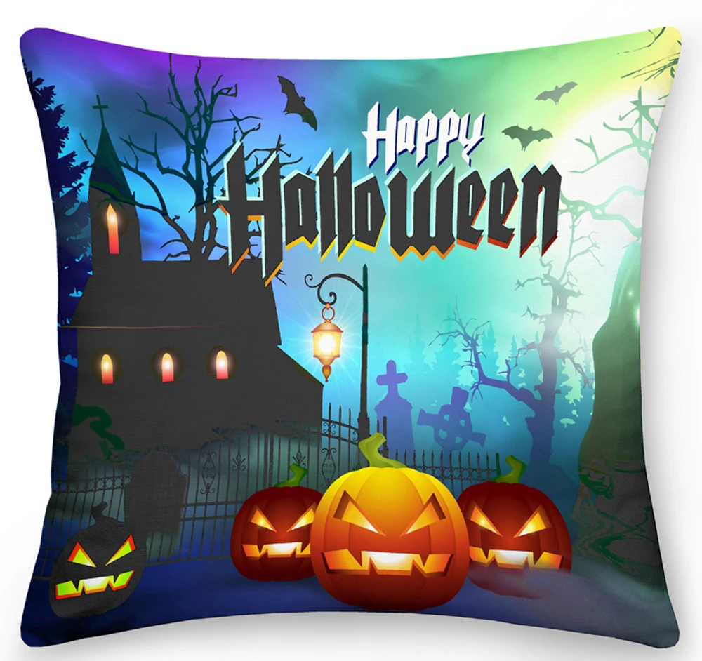 Funda de almohada de feliz Halloween, cubierta de coj&iacute;n de calabaza, murci&eacute;lago, fantasma, sof&aacute;, funda de almohada de cama, funda de coj&iacute;n de fiesta de terror para decoraci&oacute;n del hogar de 45cm-2