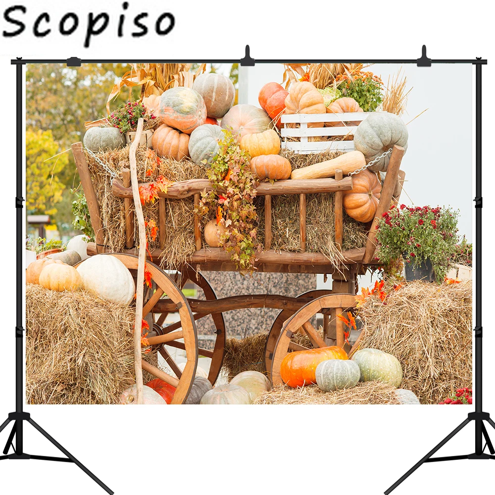 Scopiso Осенний урожай тыквы стог сена фон для фотосъемки с изображением флагами