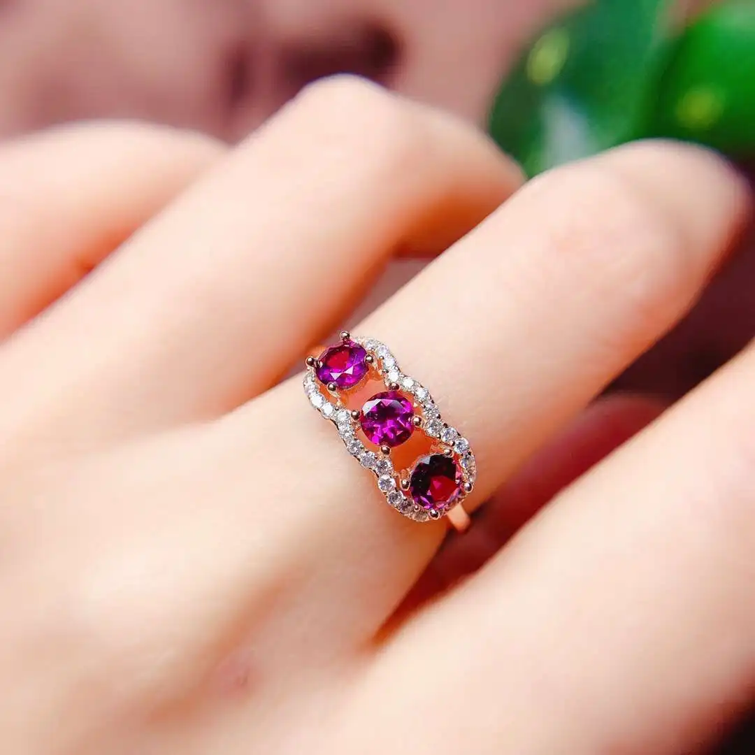 

CoLife Jewelry 925 Silver Garnet Ring 3 Pieces 4mm Natural Pyrope Garnet Silver Ring for Party Fashion Gemstone Ring