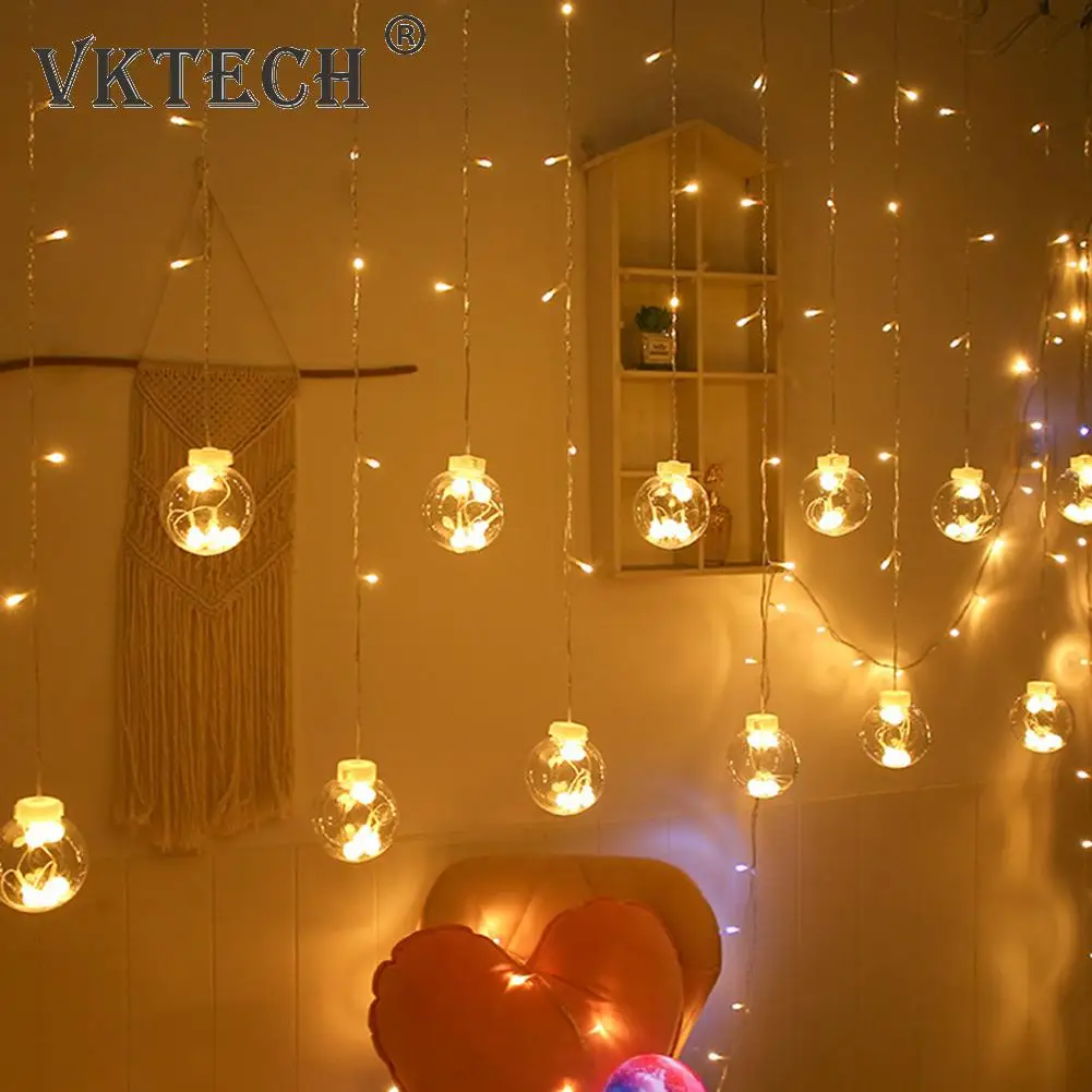 

Garden LED String Light Waterproof Round Ball Curtain Fairy Light for Rooms Window Yard Landscape Balcony Holiday Party Hanging