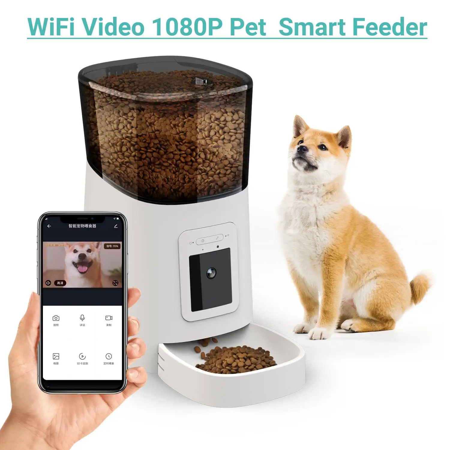 

Умная Wi-Fi видеокамера с кормушка для домашних животных 6L большой Ёмкость автоматический Еда диспенсер кормушки для кошек и собак загрузочн...