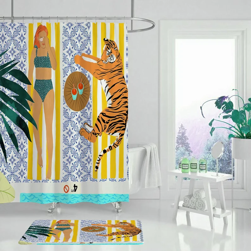 Женская простая душевая занавеска С животным принтом водонепроницаемая для душа