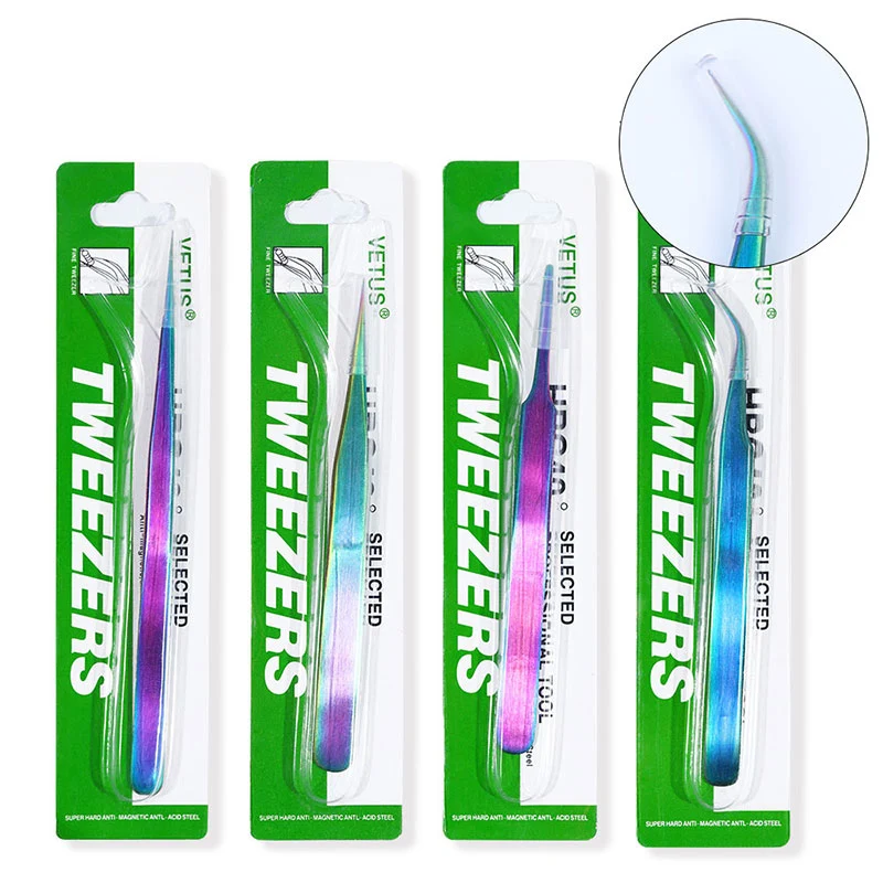 RBAN лак Хамелеон прямые изогнутые пинцеты для ресниц радужные из нержавеющей