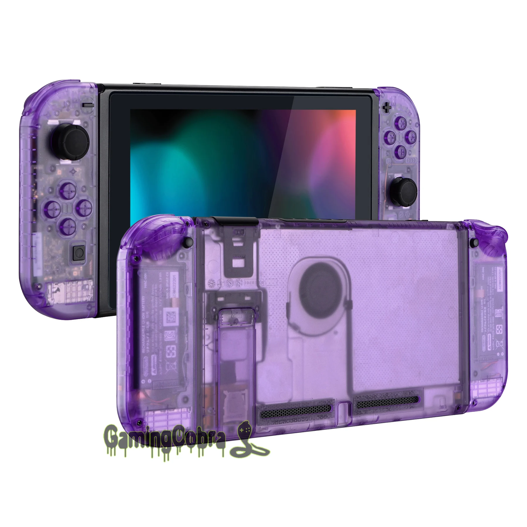 

eXtremeRate Custom Clear Atomic Purple Console Back Plate Controller Housing Shell with Buttons for Nintendo Switch Console