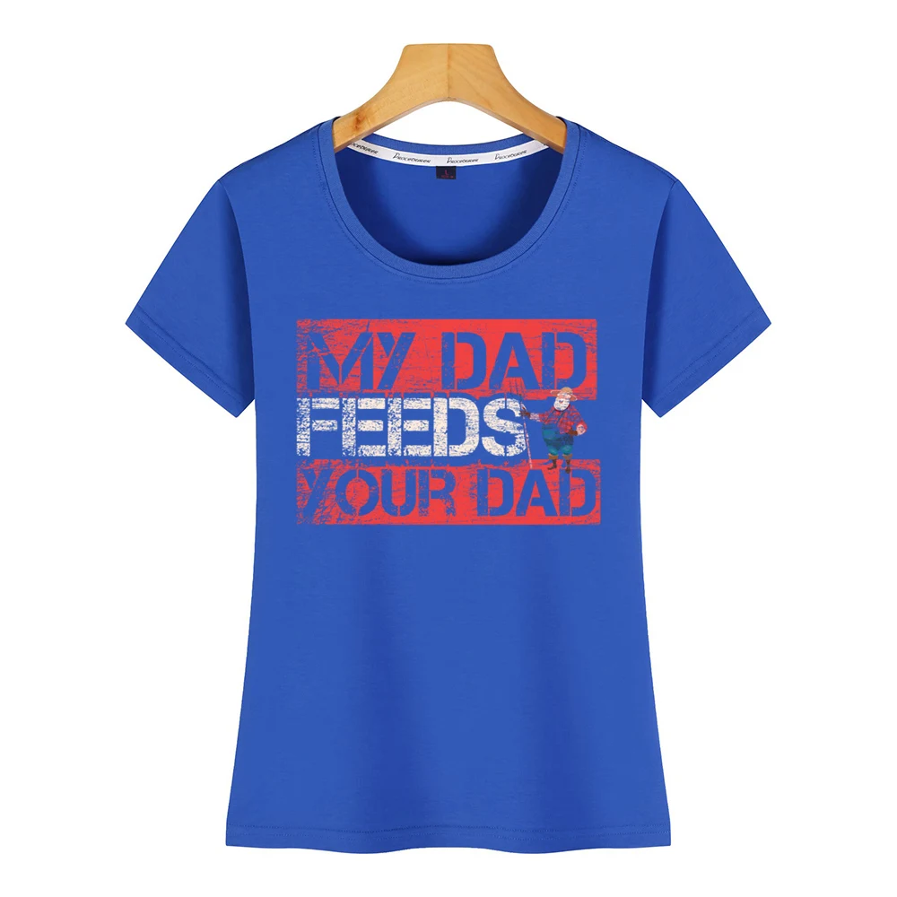 Женская футболка с надписью my dad feeds your farmer farm ranch белая короткая винтажная женская