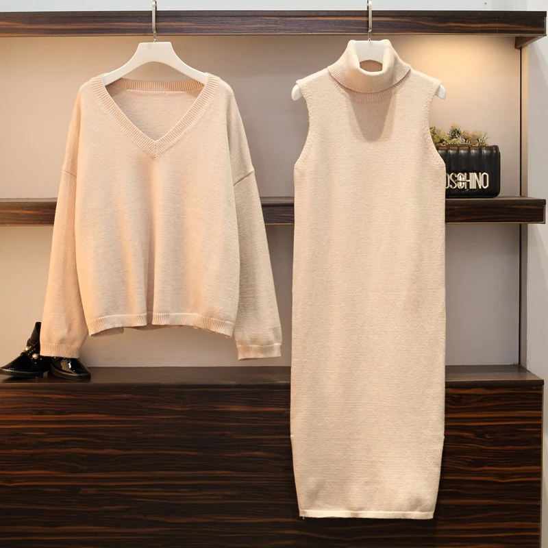 Большой плюс размер 4XL платье костюм зима осень женский элегантный свитер