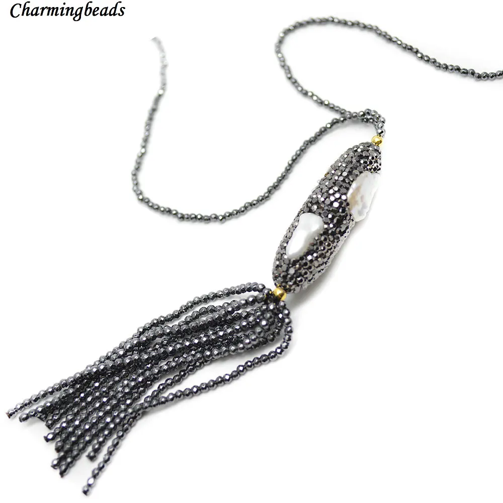 С твердым покрытием из черного стекла и натурального жемчуга трубка гематитовые