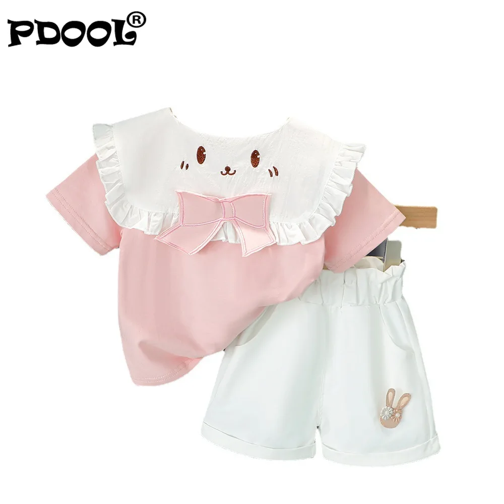

Summer Baby Girl Clothes Newborn Set Cute Infant Girls Short Sleeve Pullover Top+Shorts Two Piece Suit Korean Cotton Baby Outfit