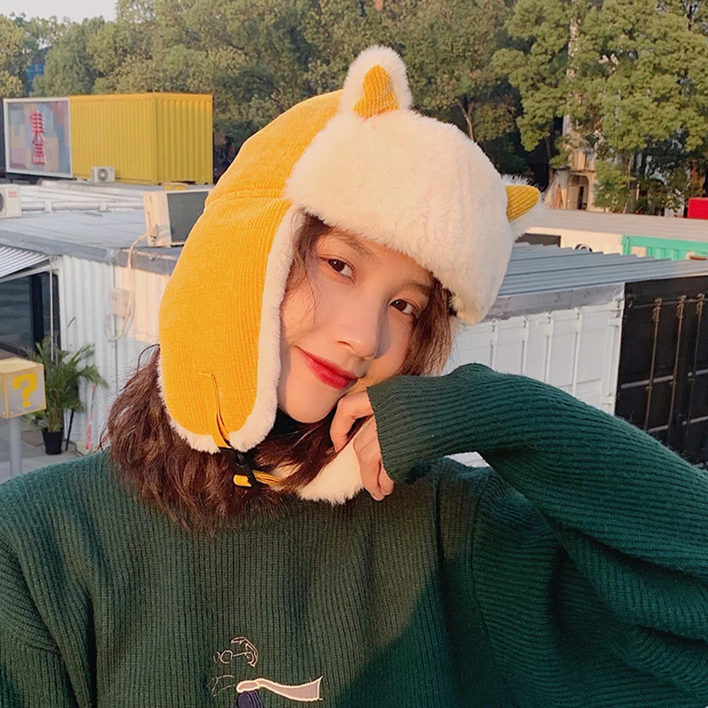 

Winter Cold-proof Warm Cotton Hat Cat Ears Cap Winter Russian Hat Women Warm Earmuffs Thicken Ear-flapped Hat Headwear Bonnet