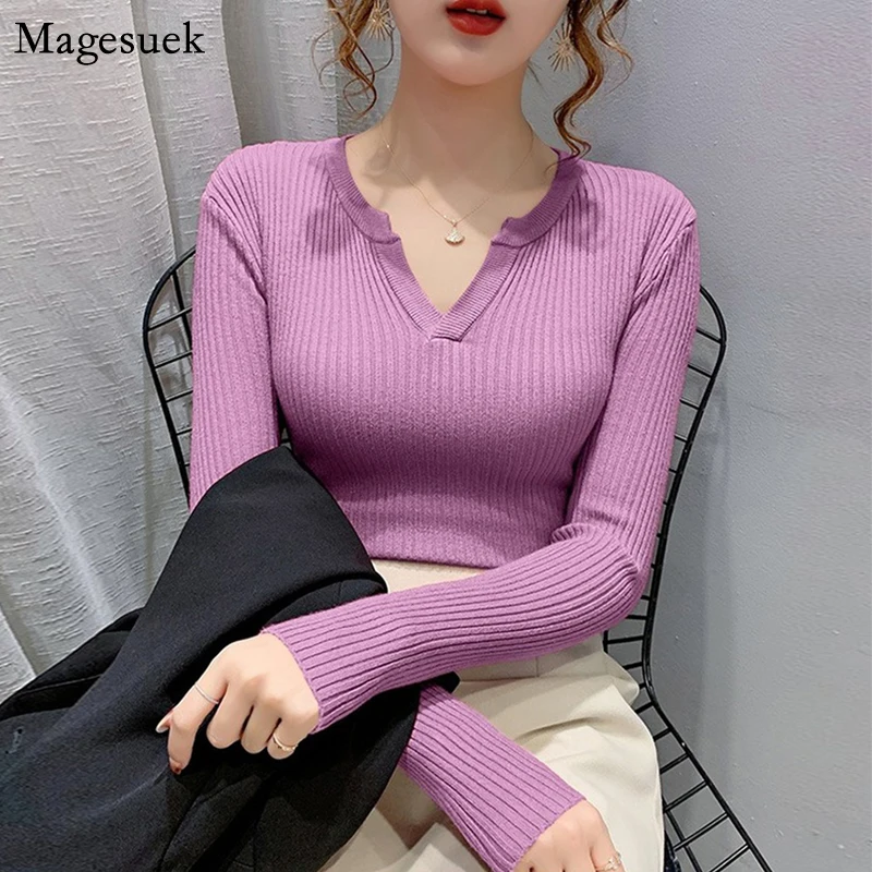 

Свитер женский трикотажный, с V-образным вырезом, Осень-зима, 12203