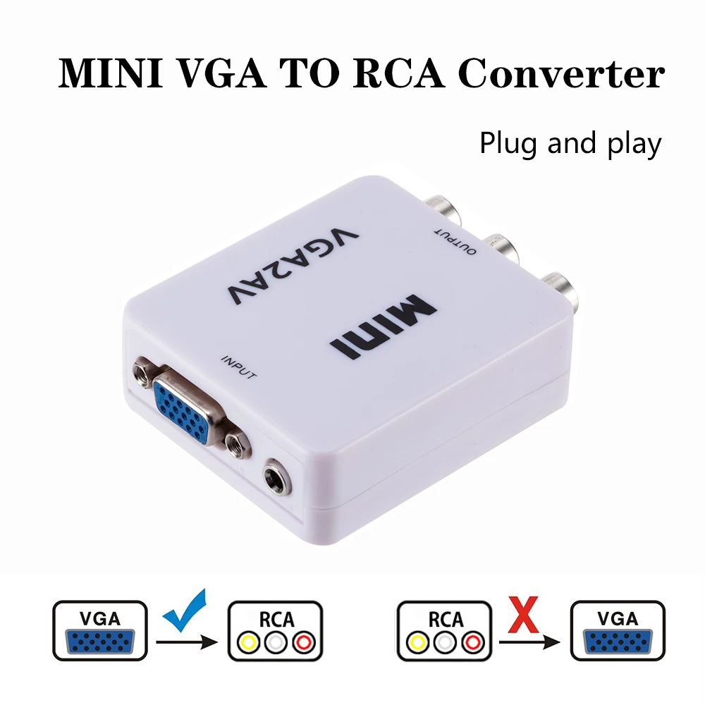 Мини конвертер VGA в RCA адаптер с поддержкой 1080P VGA2AV для ПК ноутбука ТВ HD|Кабели VGA| |