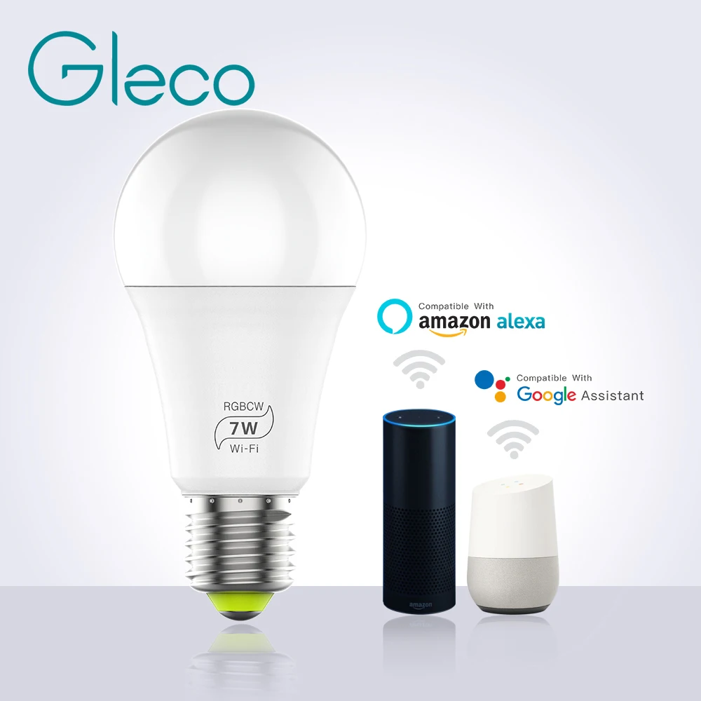 Умная Светодиодная лампа E27 с Wi Fi RGBW CCT 7 Вт работает Amazon Alexa и Google Home управление