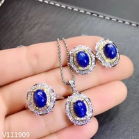kjjeaxcmy boutique jewelry 925 sterling silver inlaid natural sapphire necklace ring earring suit support detection
