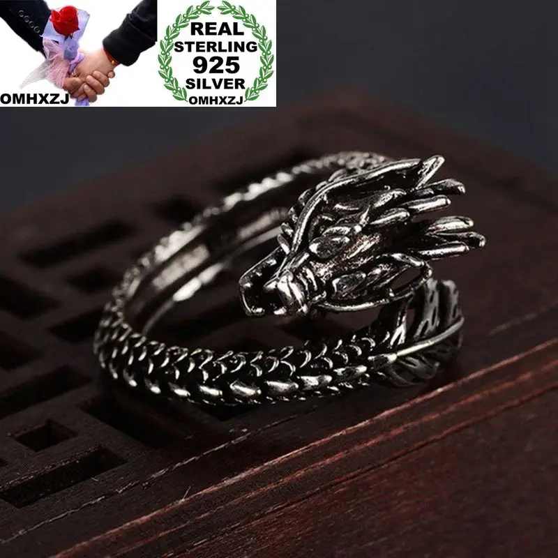 

OMHXZJ Wholesale European Fashion Woman Man Party Wedding Gift Silver Black Dragon Open Taiyin Ring RR346