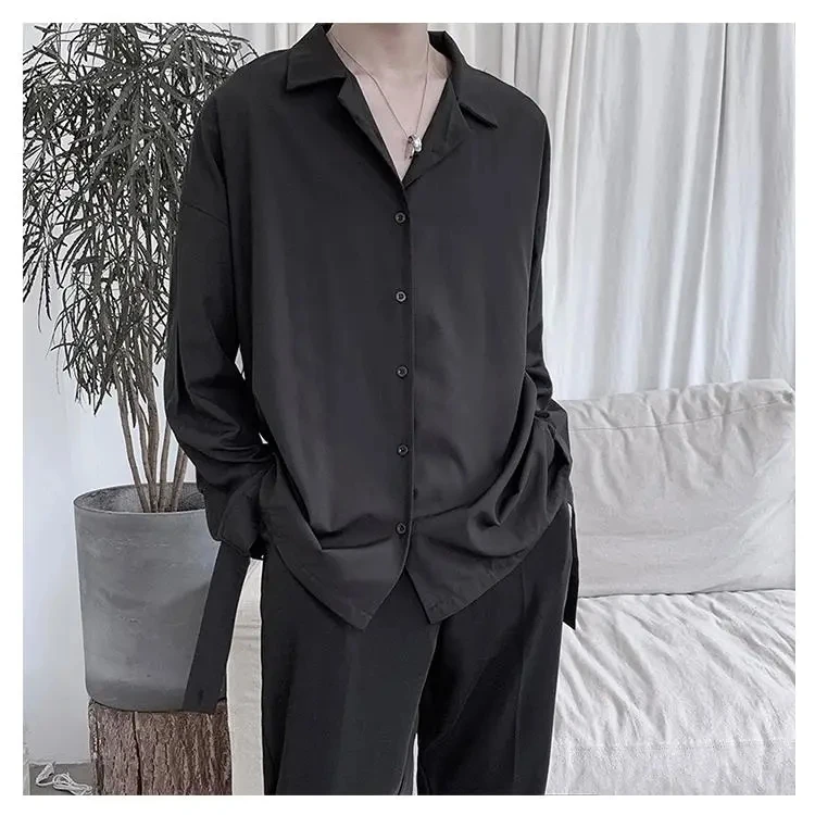 Черная рубашка Женская однотонная свободная с длинным рукавом модная винтажная