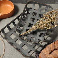 retro iron bread tray fruit basket rectangular strip basket decorative plate antique metal retro baking display photography prop