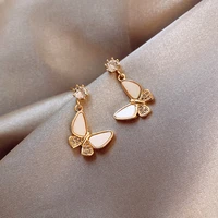 korea hot fashion jewelry exquisite copper inlay zircon smart three dimensional shell butterfly simple life earrings for women