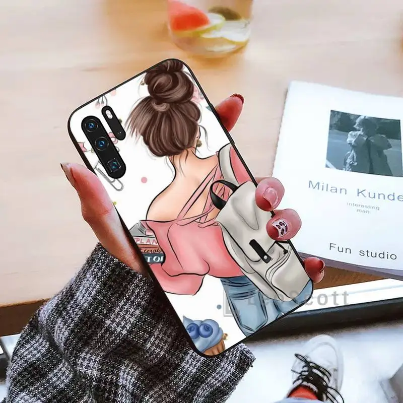 

Princess Girl Female boss coffee Phone Case For Huawei P9 P10 P20 P30 Pro Lite smart Mate 10 Lite 20 Y5 Y6 Y7 2018 2019