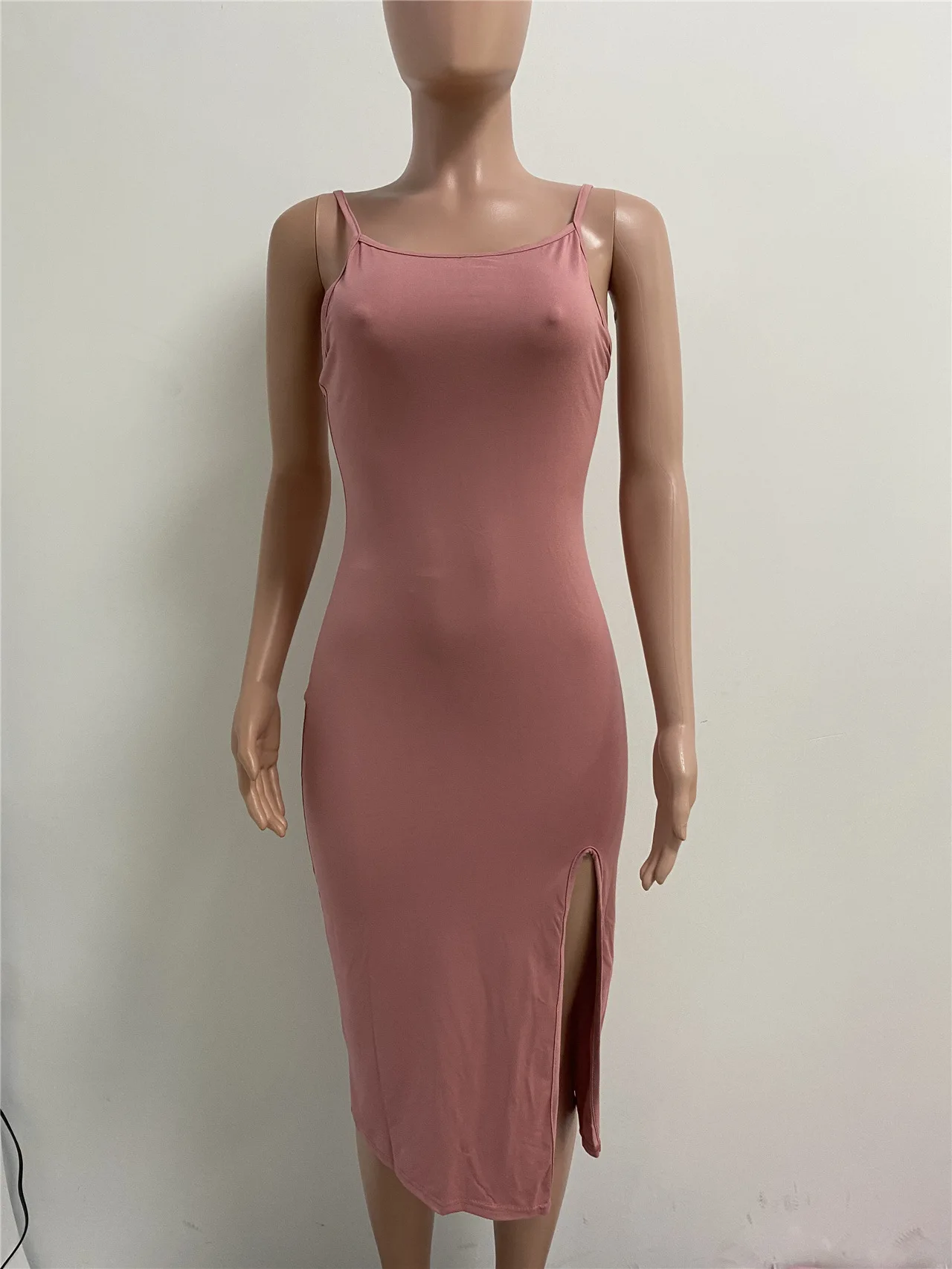 

Sexy Clubwear Spaghetti Strap Backless Side High Slit Dress Women Sleeveless Pencil Dress Ladies Party Summer Bodycon Wear