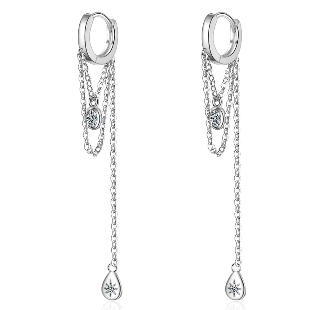 

Silver Color Long Tassel Water Drop Shape Earrings For Women Handmade Jewelry