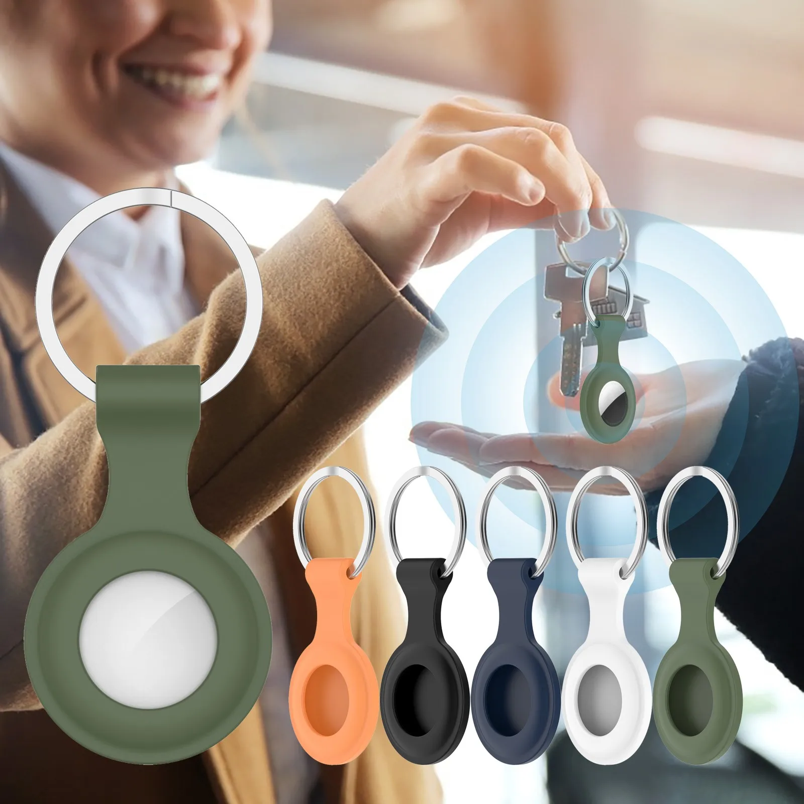 

For Airtags Silicone Protective Sleeve Case Cover For Apple Locator Tracker Hanging Anti-lost Device Keychain Key Rings For Car