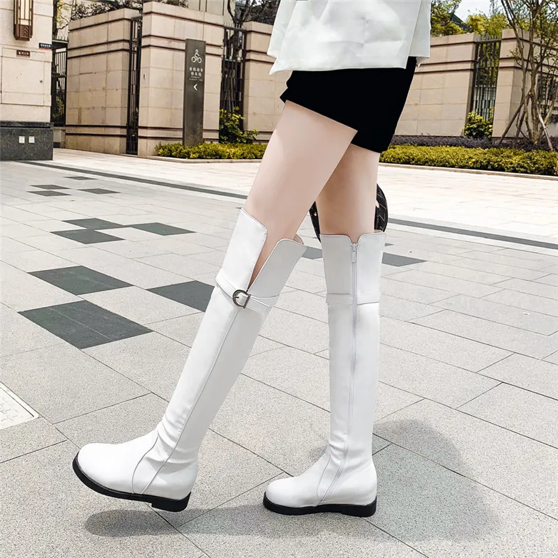 Женские ботфорты из ПУ кожи на низком каблуке | Обувь