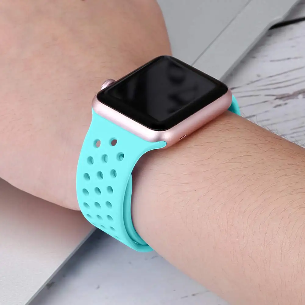 

New Fashion Silicone Strap for Apple Watch Band 42mm 38mm 40mm 44mm Series 6 SE 5 Sport Breathable Bracelet for iWatch Band 3 2