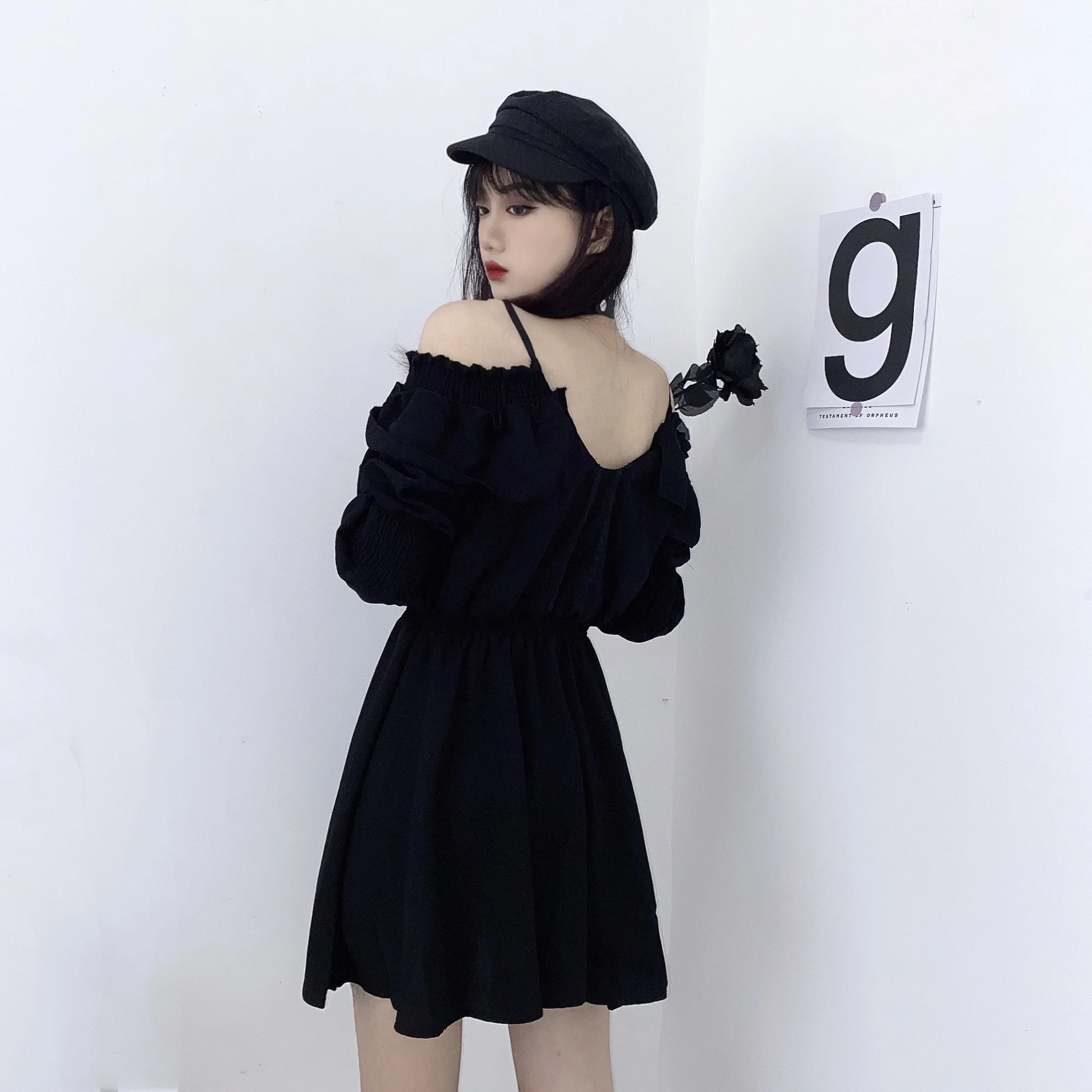 Готическое черное платье женское повседневное кружевное вечервечерние-платье