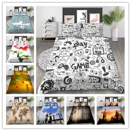 

Комплект постельного белья с 3d-цифровой печатью, пододеяльник с геометрическим и уличным и природным пейзажем, подарки на выходные дни, оди...