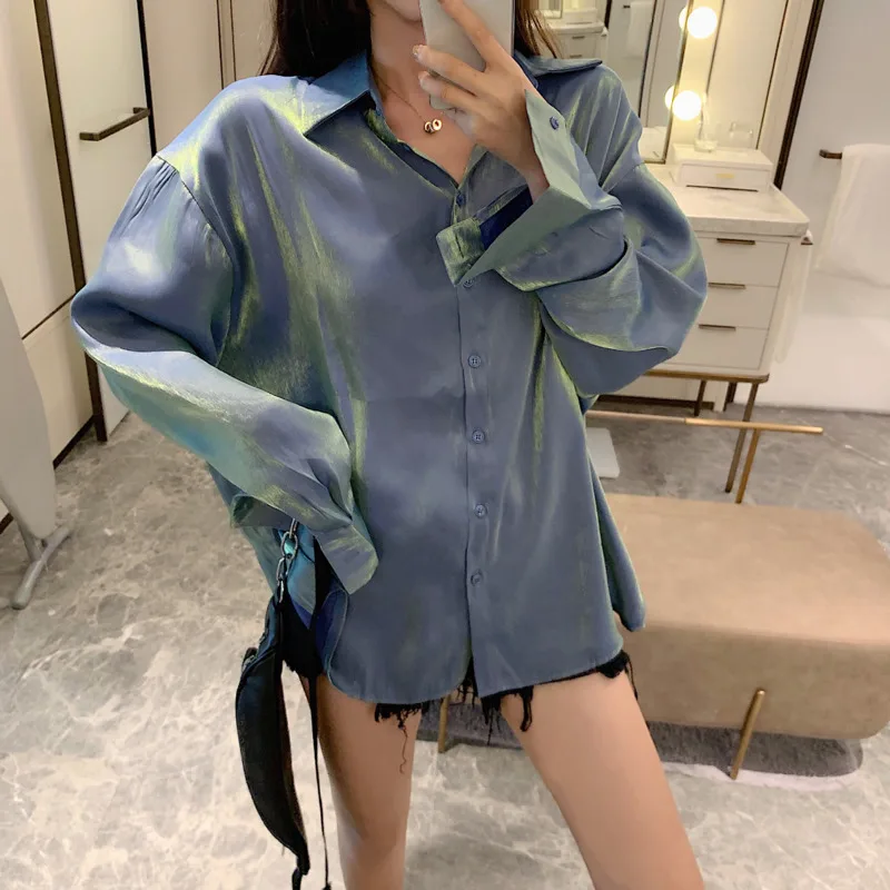 

IEQJ Shirt Womens Loose Designed Full Sleeve Lapel Collar High Street Wild Large Size 2021 New Spring Summer Fashion Tide XA112