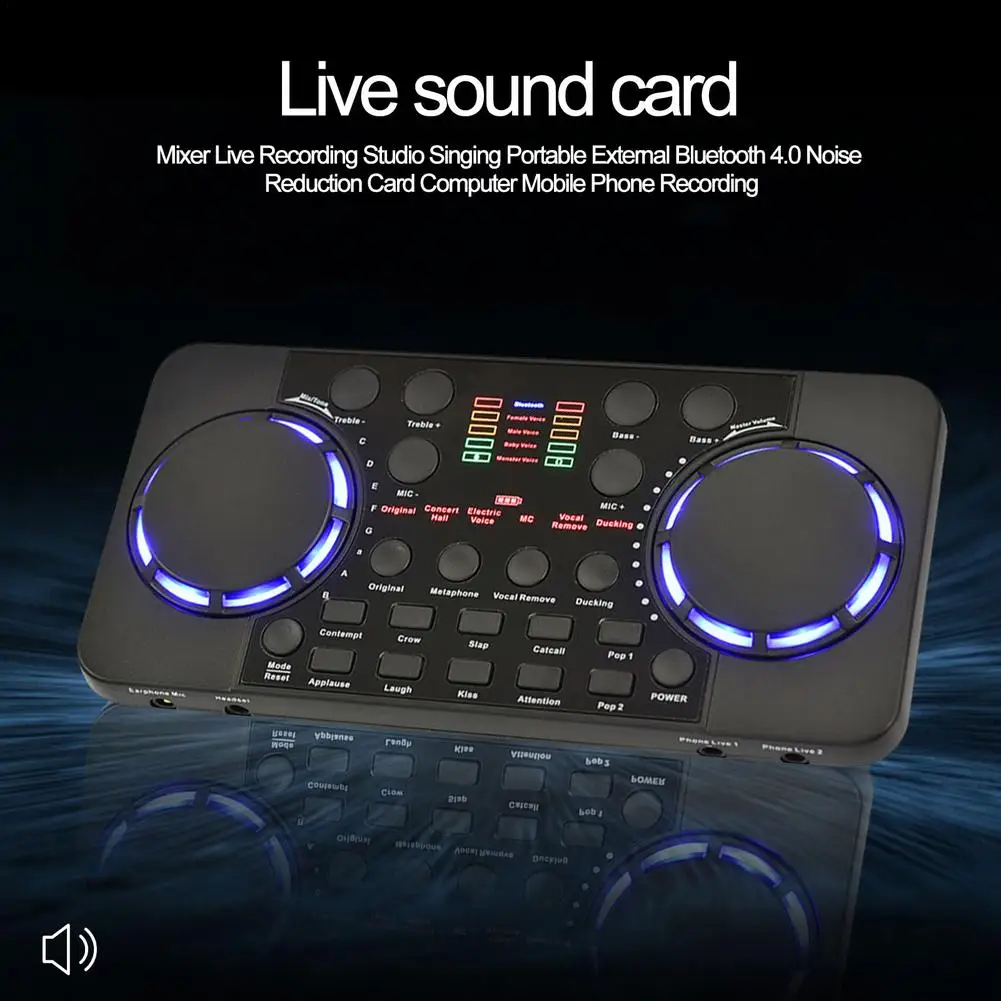 

Phone Live Sound Card Portable Bluetooth 4.0 Computer External Mixer Live Recording Broadcast Studio Singing Noise Reduction