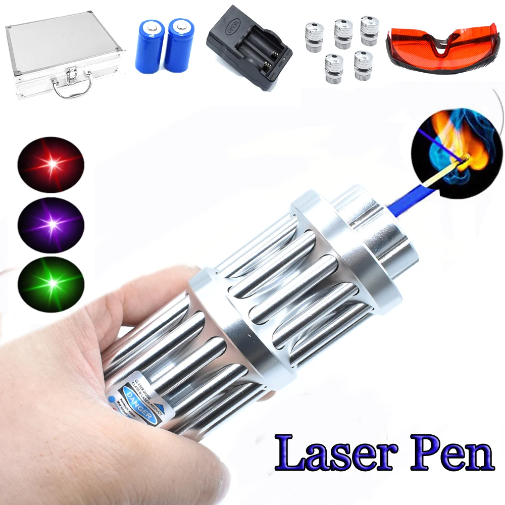 Высокомощный Синий Лазерный фонарь 2 Вт 10000 нм М фокусируемая зеленая и красная