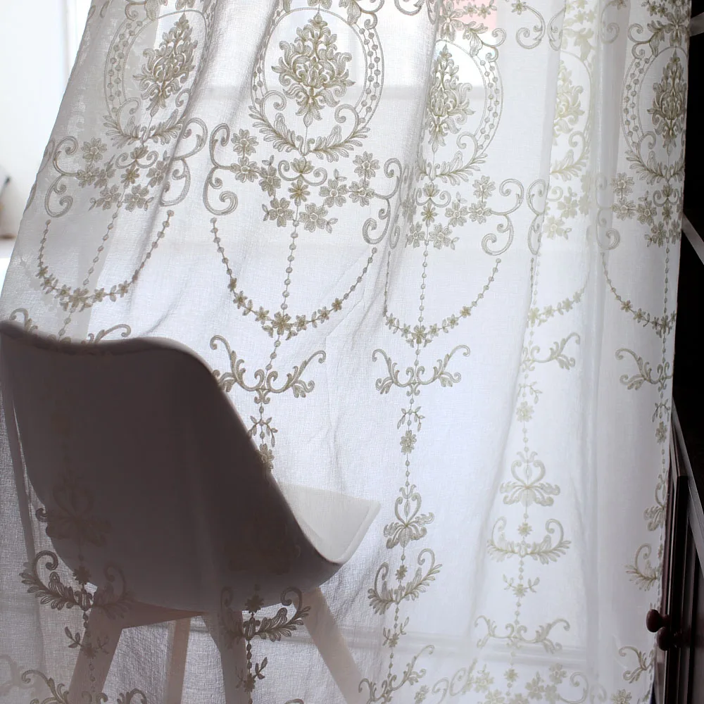 

Customized White Embroidery Sheer Curtains European Style Voile Tulle Sheer for Bedroom Living Room Windows Curtain Curtains