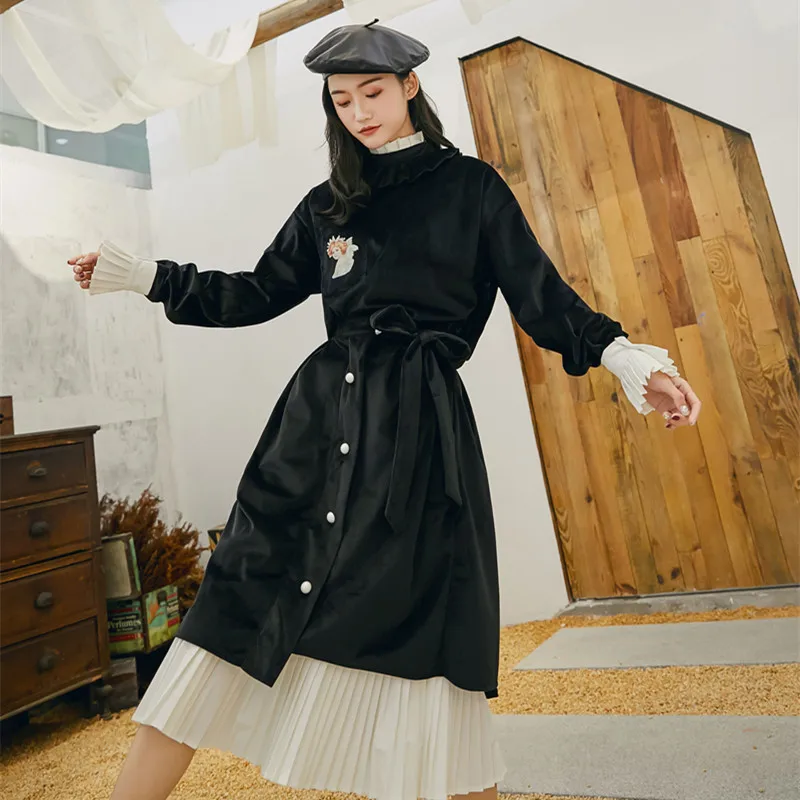 Мода весна осень новый темперамент Женская мода Ретро Бархат жемчуг Пряжка